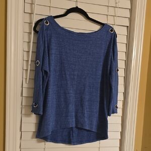 Cable & Gauge Asymmetrical Blue 3/4 Sleeve Blouse